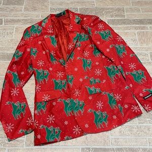 Men’s ugly Christmas inappropriate holiday suit jacket red green deer